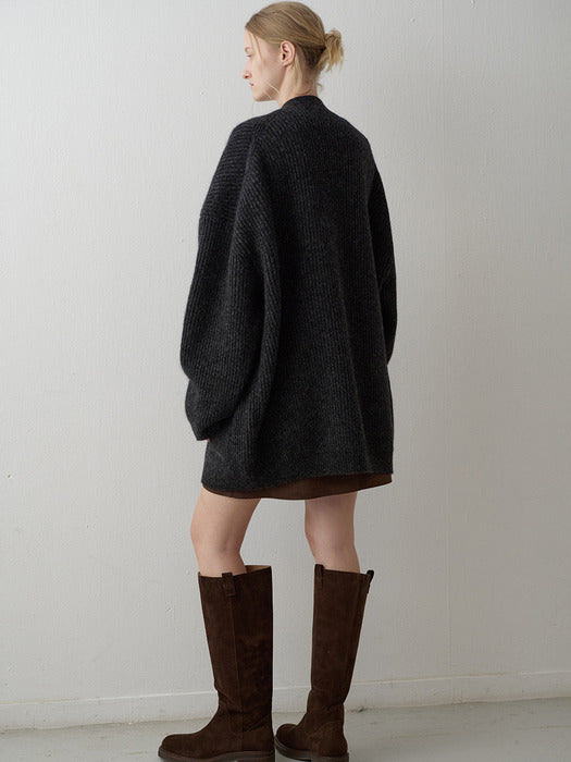 Shetland Wool V-Neck Cardigan_charcoal