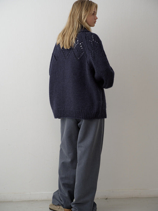 Diamond Hand-Knit Zip-Up_navy