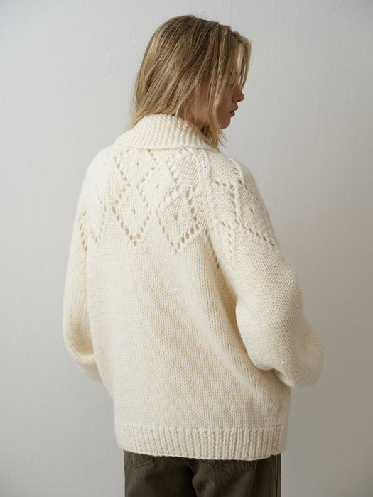 Diamond Hand-Knit Zip-Up_ivory