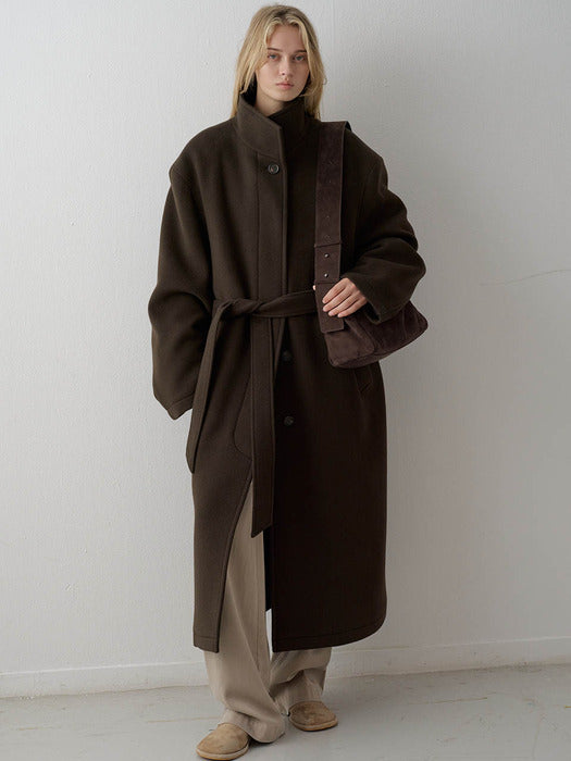 Cashmere High-Neck Coat_dark brown