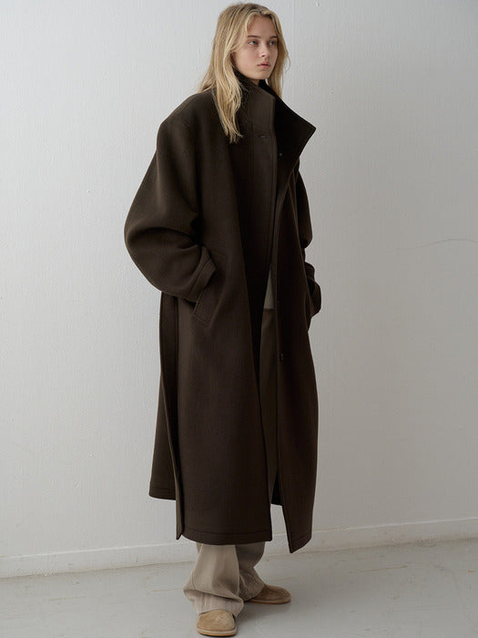Cashmere High-Neck Coat_dark brown