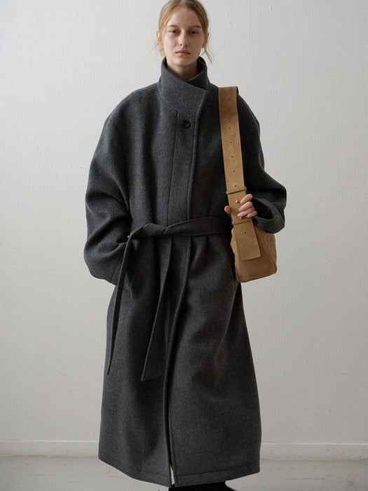 Cashmere High-Neck Coat_charcoal