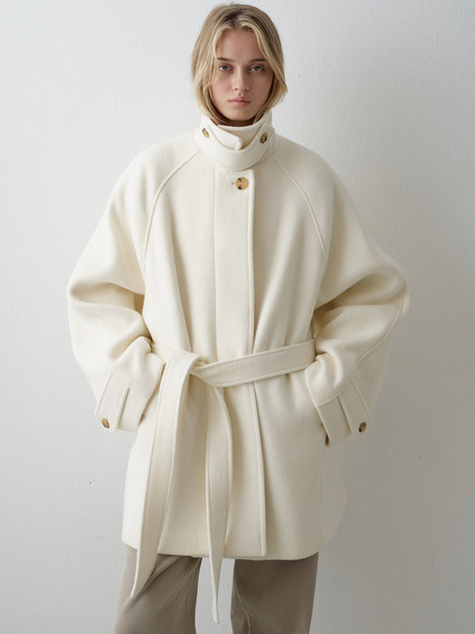 Cashmere Belted Mid-Length Coat - Ivory