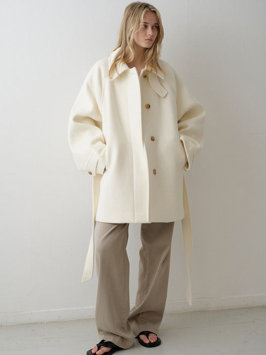 Cashmere Belted Mid-Length Coat - Ivory