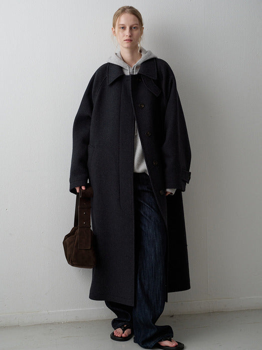 Oversized Herringbone Balmacaan Coat_brown navy