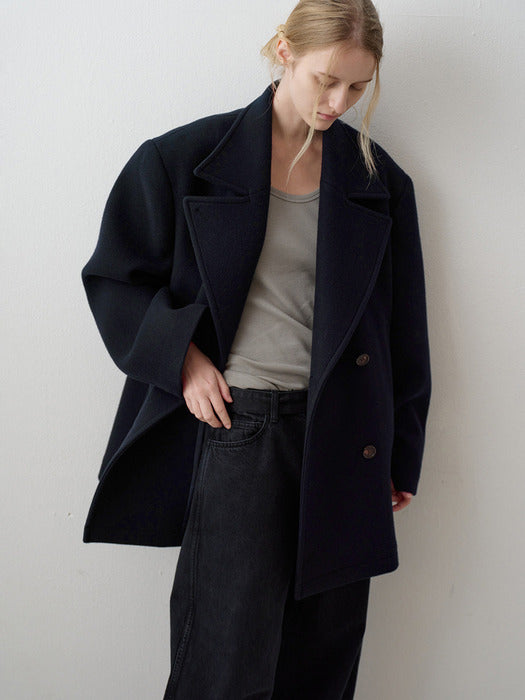Oversized Cashmere Pea Coat_navy