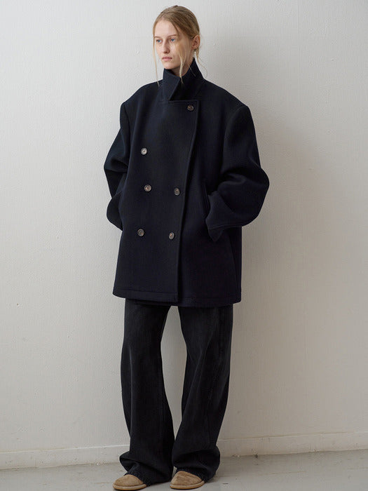 Oversized Cashmere Pea Coat_navy