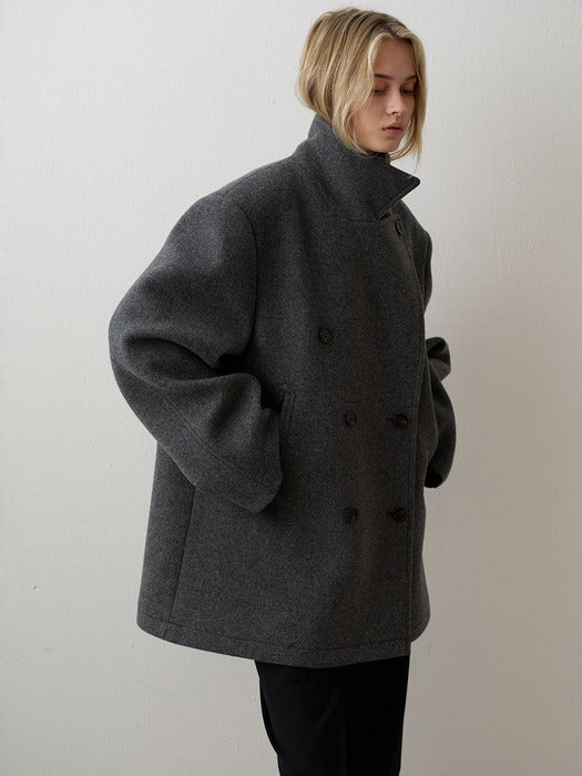 Oversized Cashmere Peacoat - Charcoal