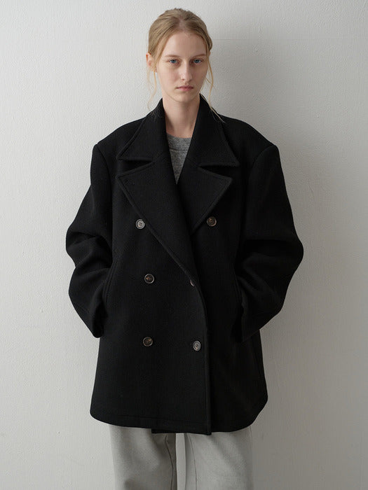 Oversized Cashmere Pea Coat_black