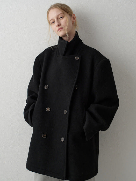 Oversized Cashmere Pea Coat_black