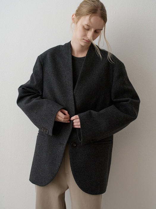 Minimal Collarless Jacket_charcoal