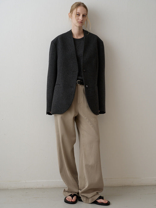 Minimal Collarless Jacket_charcoal