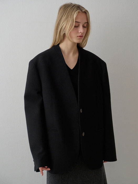 Minimal Collarless Jacket - Black