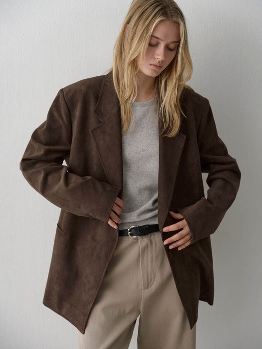 Facade Pattern Oversized Suede Jacket brown
