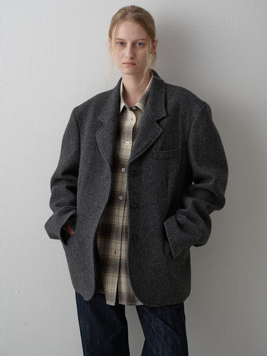 Alpaca 3-Button Jacket - Charcoal
