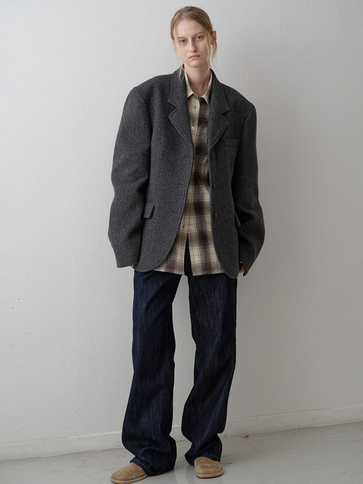 Alpaca 3-Button Jacket - Charcoal