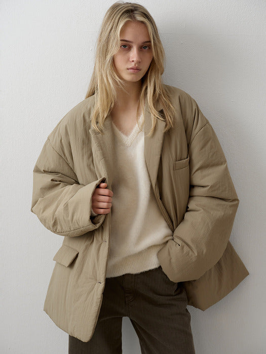 Padded Curved-Sleeve Blazer_mocha