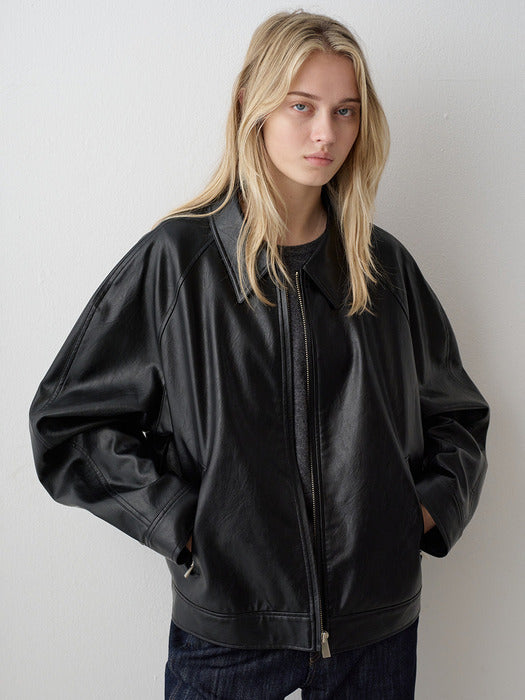 Raglan Leather Jacket_black