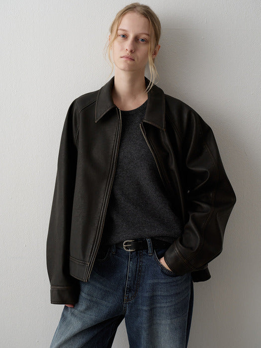 Raglan Leather Jacket - Dark Brown