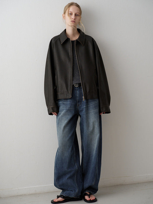 Raglan Leather Jacket - Dark Brown