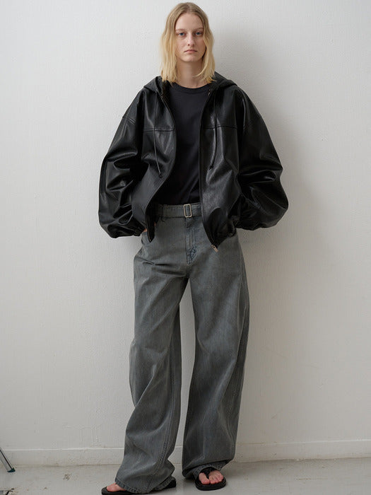 Leather Zip-Up Hoodie_black