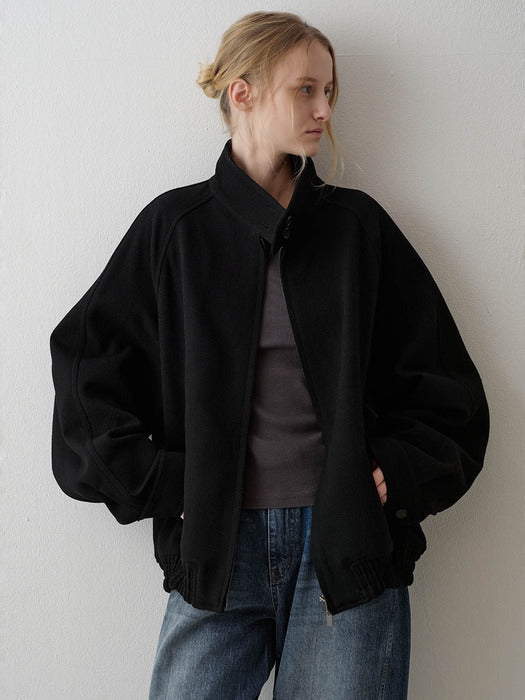 [facade pattern] Oversized Wool Twill Bomber Jacket_black