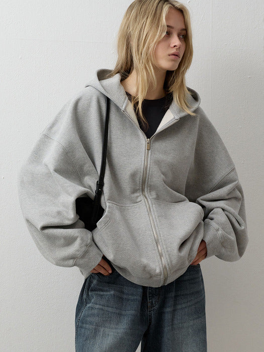 [facade pattern] Oversized Zip-Up Hoodie_melange grey