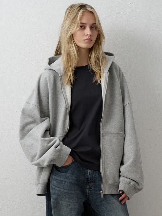 Oversized Zip-Up Hoodie_melange grey