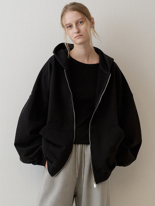 Facade Pattern Oversized Zip-Up Hoodie black