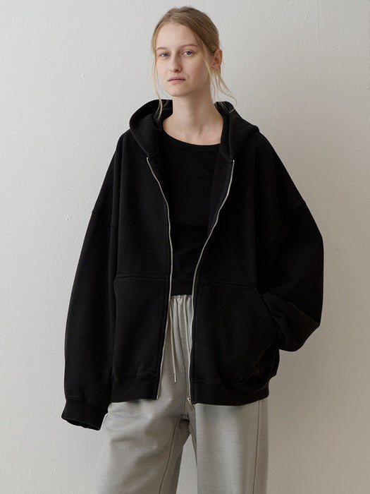 Facade Pattern Oversized Zip-Up Hoodie black