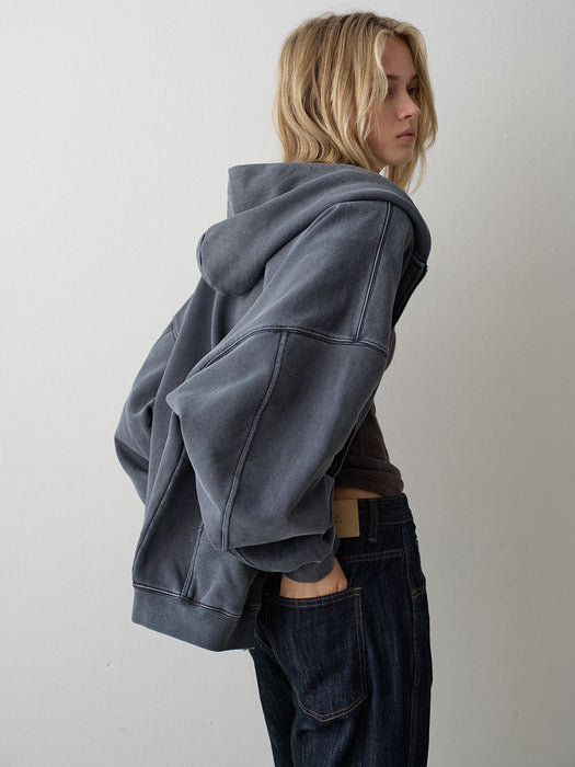 Facade Pattern Overfit Pigment Zip-up Hoodie blue grey