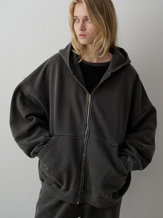 Facade Pattern Overfit Pigment Zip-up Hoodie charcoal