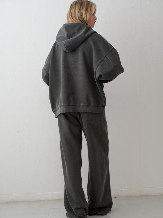Oversized Pigment-Dyed Zip-Up Hoodie - Charcoal
