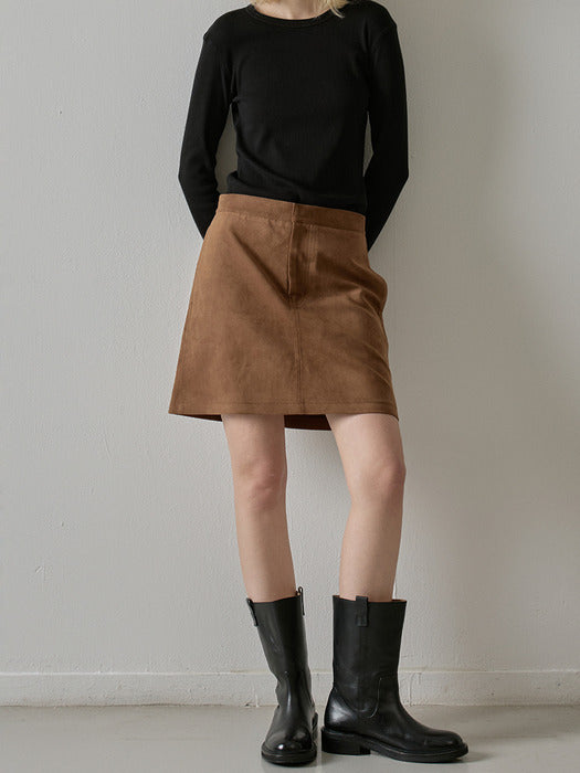 Suede Mini Skirt - Camel
