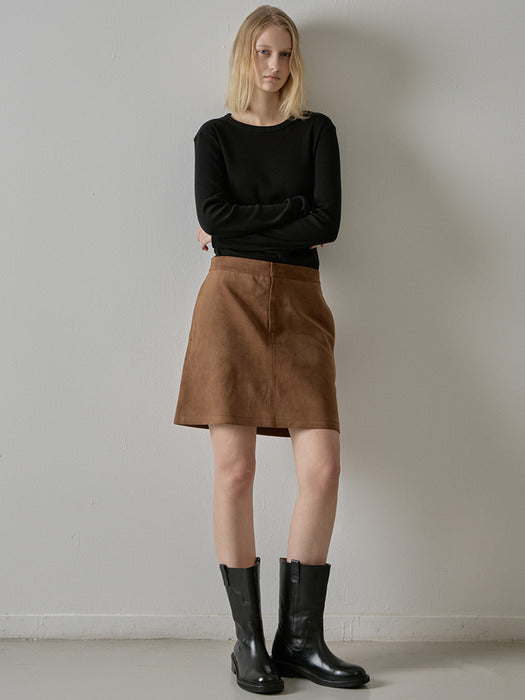Suede Mini Skirt - Camel