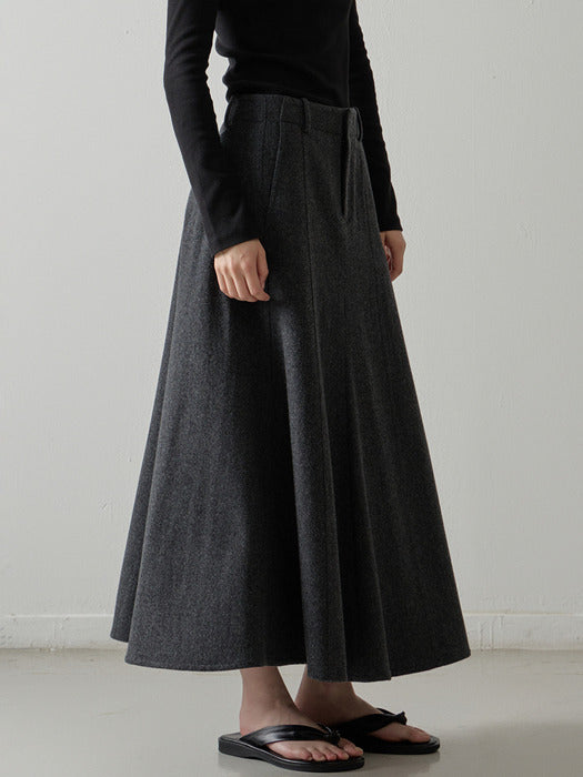 Wool Maxi Flare Skirt_charcoal