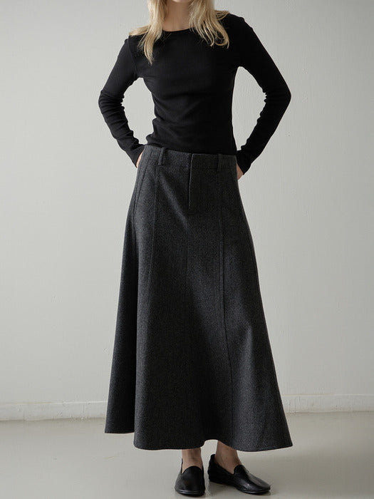 Wool Maxi Flare Skirt_charcoal