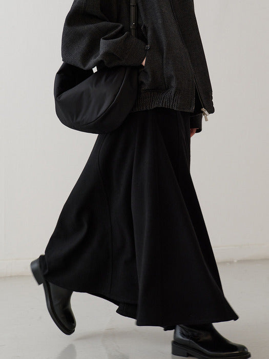 Wool Maxi Flare Skirt - Black