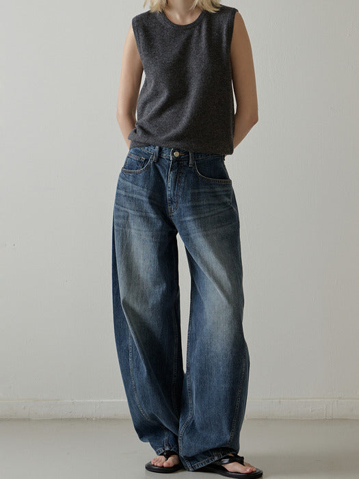 Facade Pattern Wide Tapered Denim vintage washing