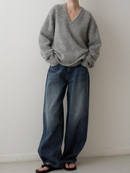 Facade Pattern Wide Tapered Denim vintage washing