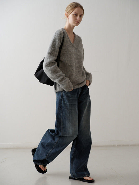 Facade Pattern Wide Tapered Denim vintage washing