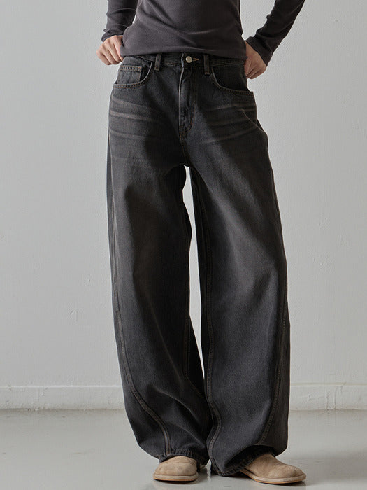 Facade Pattern Wide Tapered Denim faded black