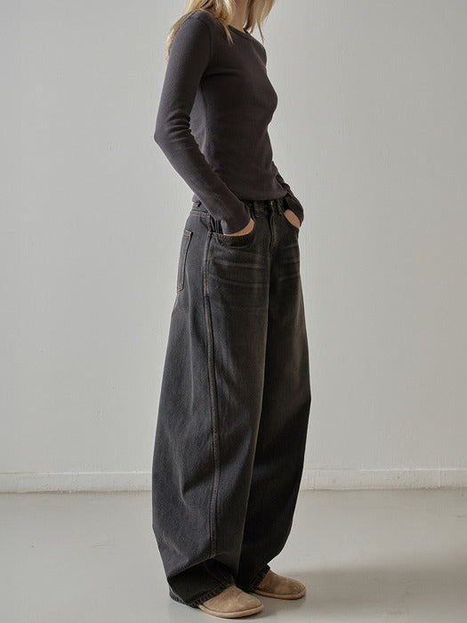 Facade Pattern Wide Tapered Denim faded black