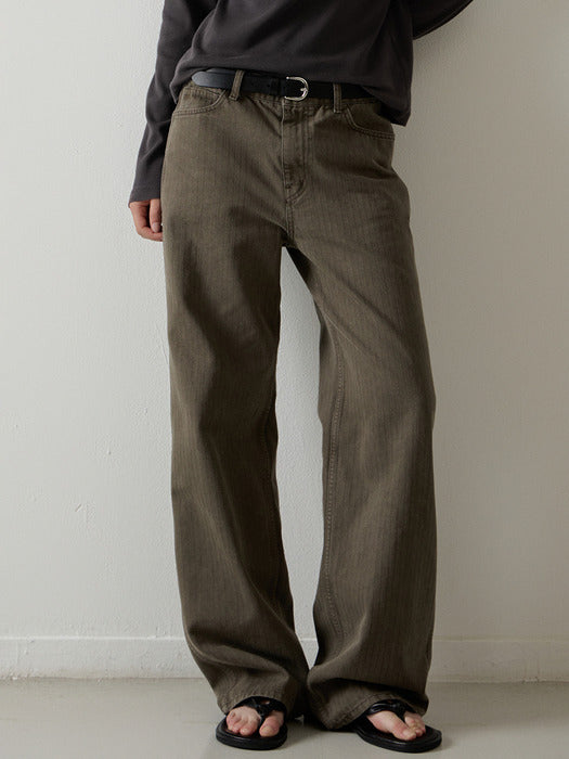 Facade Pattern Stripe Straight Denim khaki