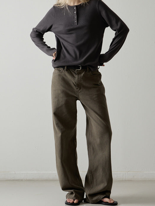 Facade Pattern Stripe Straight Denim khaki