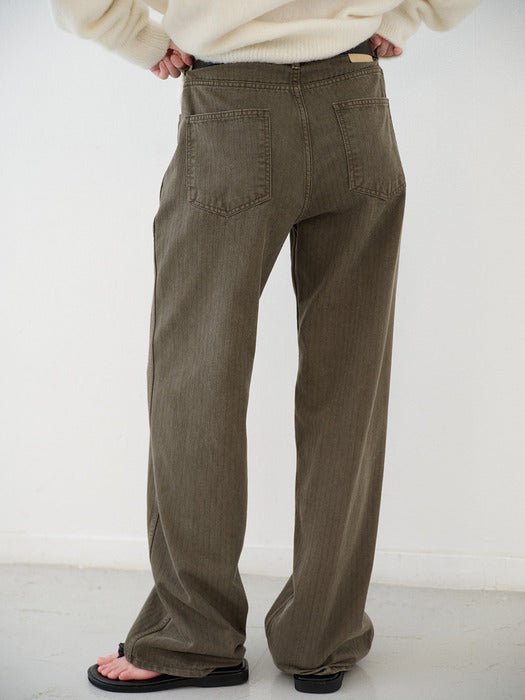 Facade Pattern Stripe Straight Denim khaki