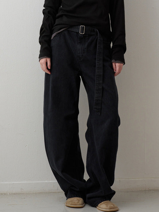 Facade Pattern Belted Round Denim vintage black