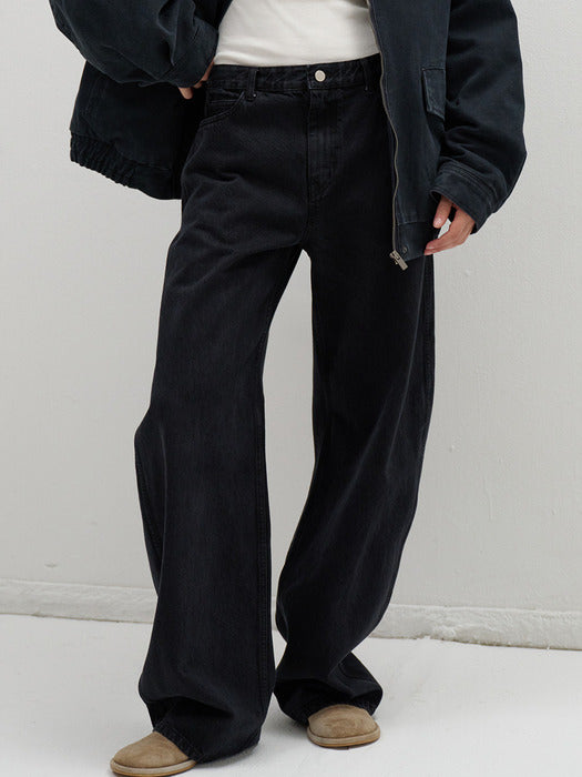 Facade Pattern Belted Round Denim vintage black