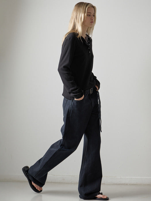 Facade Pattern Belted Round Denim vintage black