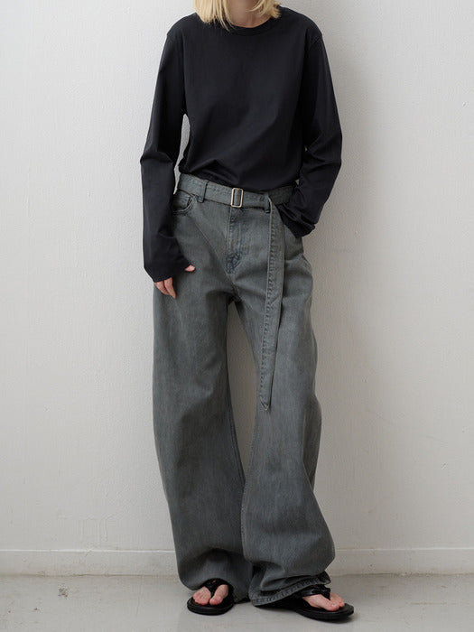 Facade Pattern Belted Round Denim blue grey